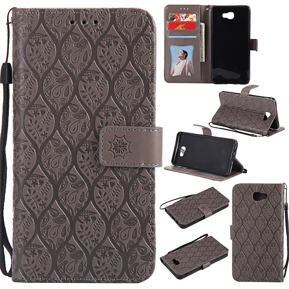 

3D Embossed Rattan Flowers Flip Case For Samsung Galaxy J7 Prime PU Leather Silicone Luxury Wallet Holster Cover For J7 Prime