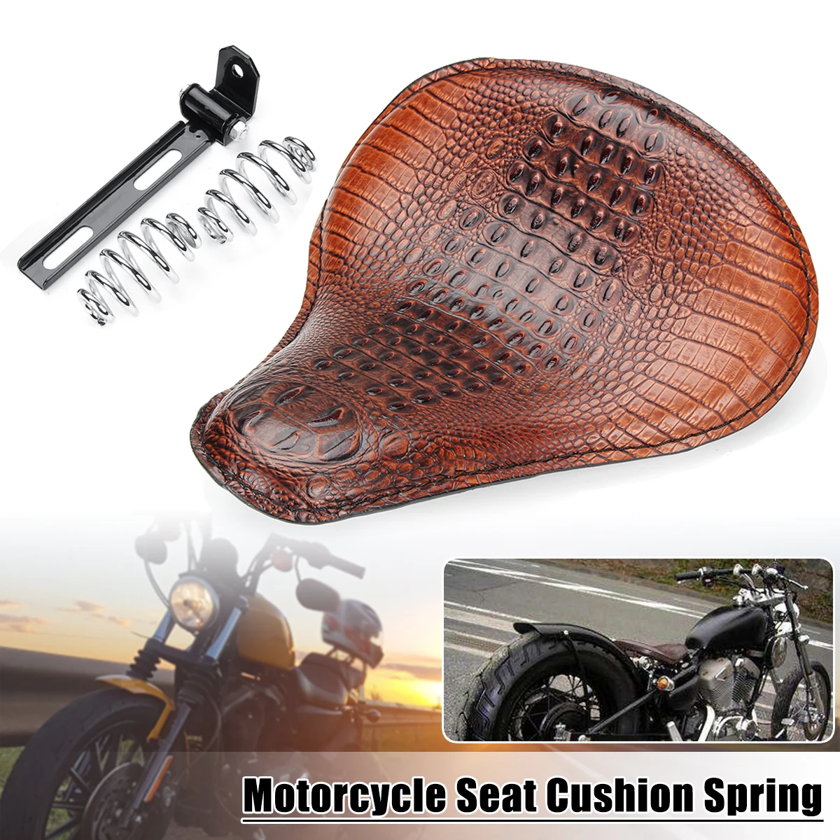 

Universal Motorcycle Crocodile Leather Style Saddle Solo Seat Cushion Spring for Harley/Honda/Yamaha/Kawasaki