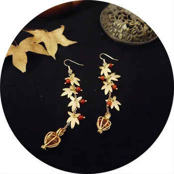 

1pair Maple Leaf Brass Tassel Earring Ear Stud Ear Drop Fashion Women Jewelry Chinese Classic Style Hanfu Accessory Gift N1