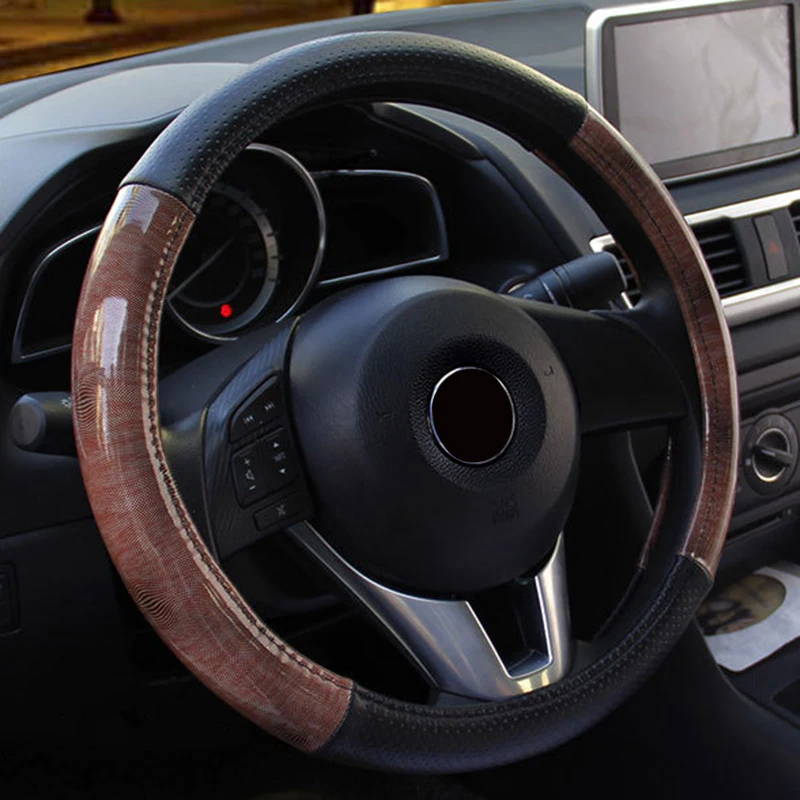 

Auto Car 38cm Universal Steering Wheel Cover Protector Case Leather Accessories