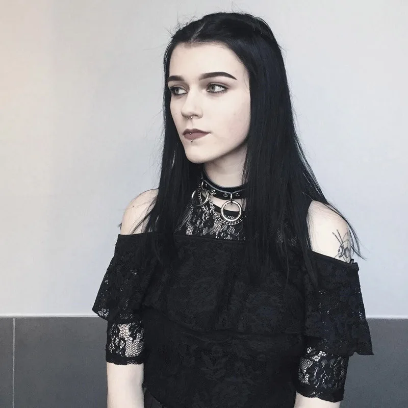 Ожерелье чокер Goth женская модная цепочка в стиле панк рок из искусственной кожи