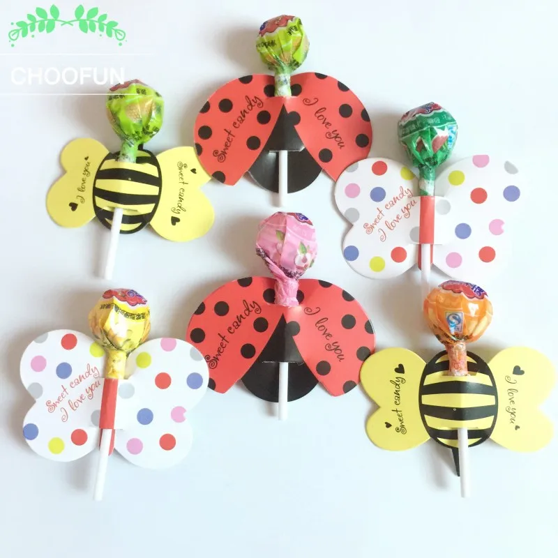 

50pcs Bee Butterfly Ladybug style Lovely Candy and Lollipop DIY Decorations Card Cute Decoration Paper Card BZ157