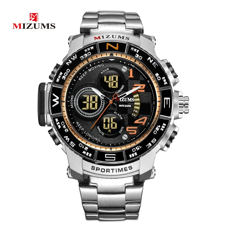 brave for men cool big case golden steel band dual time zones watches for men led digital quartz mens watches free shipping  (15)