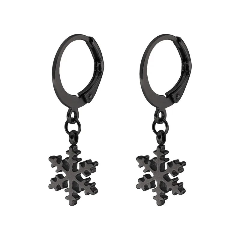 CHUKUI 10mm Snowflake Hoop Earrings Bulk Black Gold Christmas Hoop Earrings Jewelry Stainless Steel  (3)