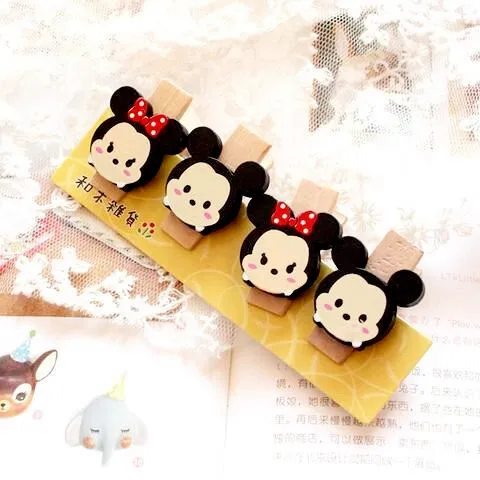 

4pcs/lot Disney Mickey mouse Cartoon Wood Clip Decorative Photo Clip Book Wood Clip doll Accessories Multi-function clip