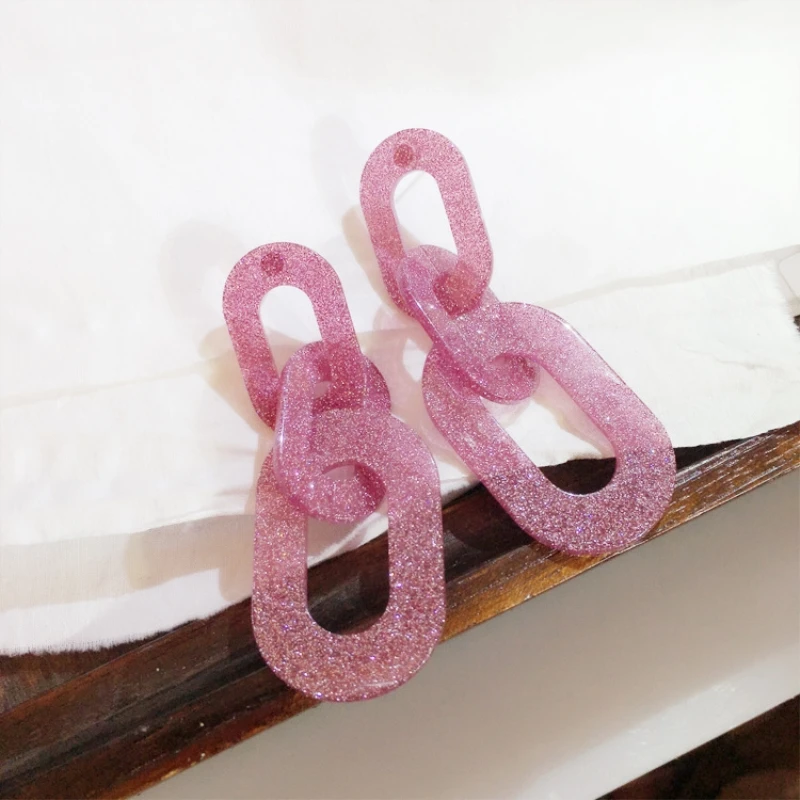 

New Resin Fashion Jewelry Vintage Acrylic Double Twisted Elliptical Interlocking Link Chain Long Big Drop Earrings for Women