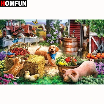 

HOMFUN "Animal dog pig" Diy Diamond Painting 5D Full Square Round Resin Drill Picture Diamond Rhinestone Embroidery A18138