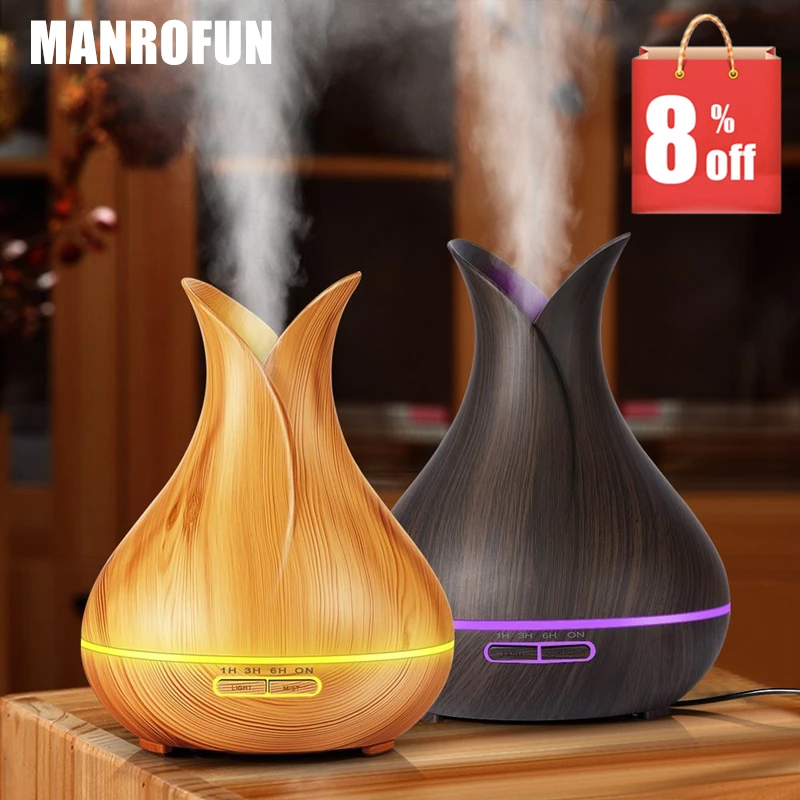 

MRF-028 400ml Aroma Essential Oil Diffuser Ultrasonic Air Humidifier with Wood Grain 7 Color Changing LED Lights for Office Home