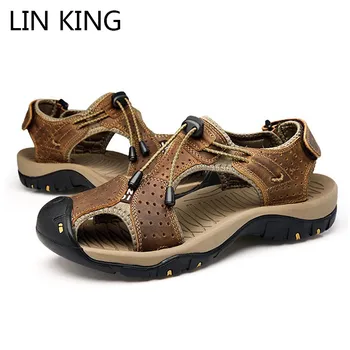 

LIN KING Big Size 48 Male Shoes Genuine Leather Men Sandals Summer Men Shoes Beach Sandals Man Fashion Outdoor Casual Sneakers