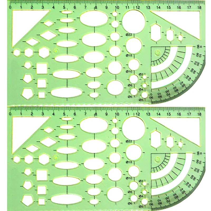 POTENCO Профессиональный рисунок линейка, измерительный инструмент Пластик окружности, квадраты геометрический шаблонные линейки подходит для студентов золотого песка