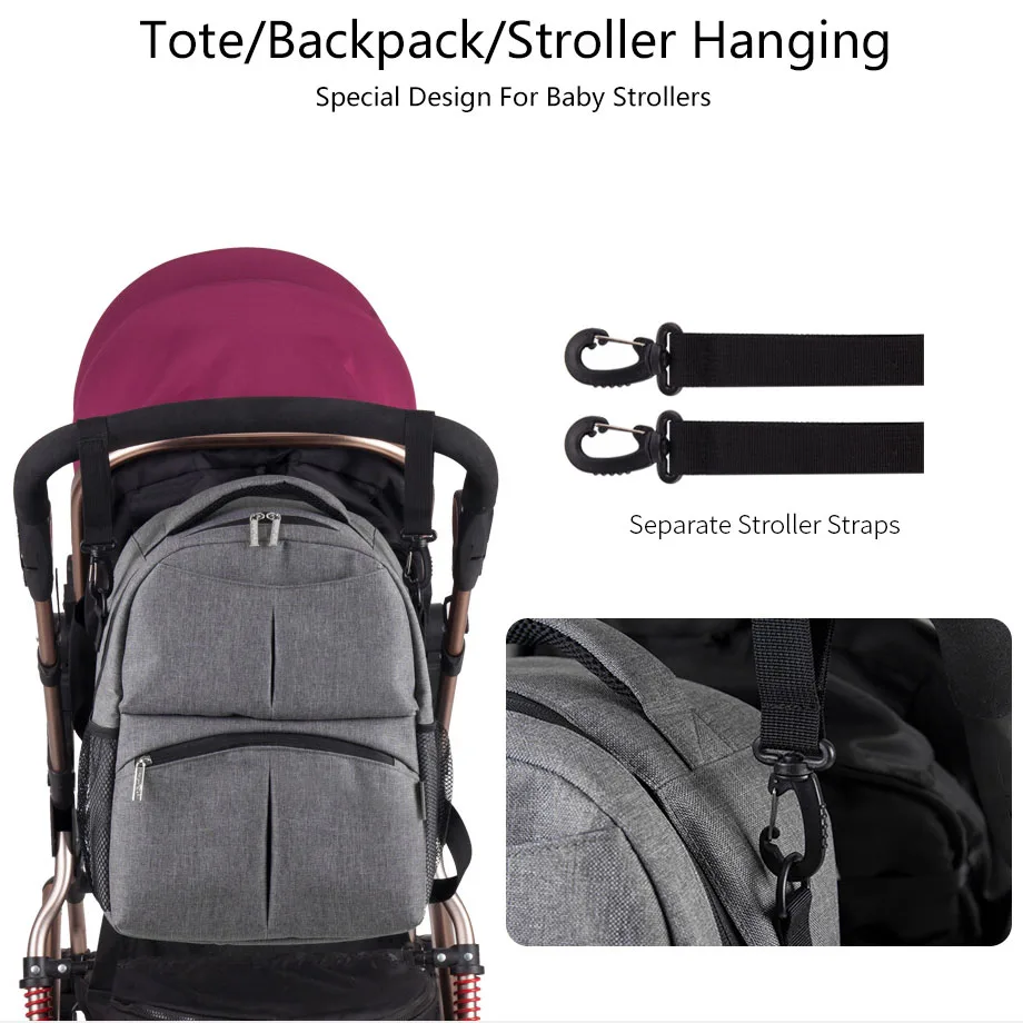 Сумка для подгузников, Высококачественная дышащая сумка для мам, рюкзак для путешествий, рюкзак для детских подгузников, сумка для коляски, серый/черный