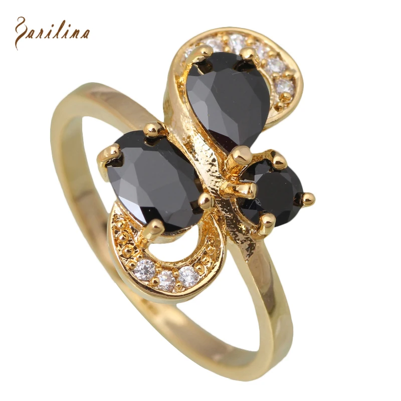 Кольцо женское из желтого золота с черным фианитом размеры 6 2020 7 5 8 9 R396 ring