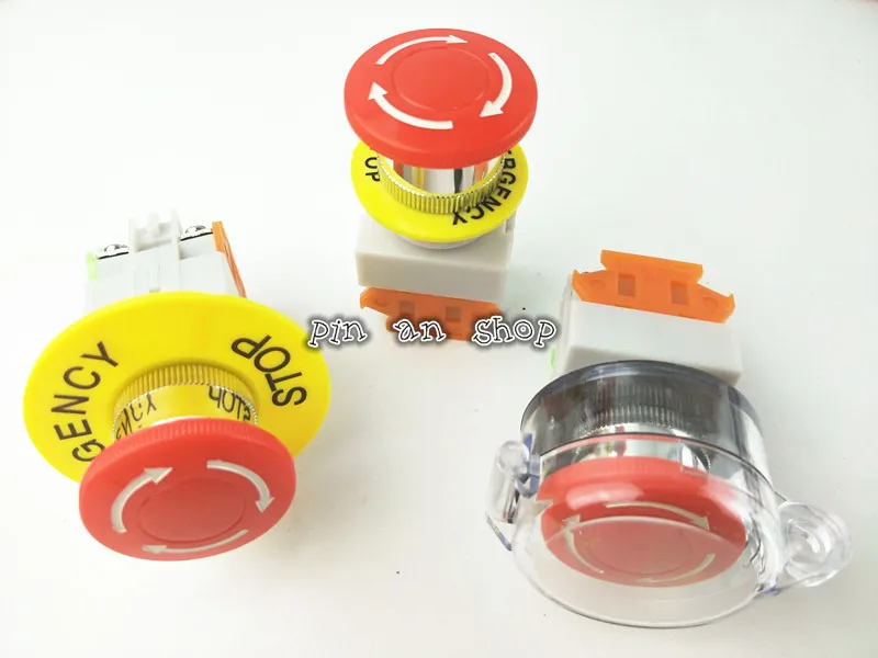 

Red Mushroom Cap 1NO 1NC DPST Emergency Stop Push Button Switch AC 660V 10A