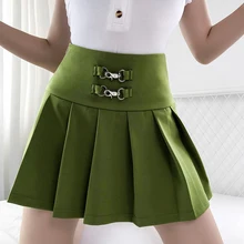 Для женщин Корейская Высокая талия плиссированные юбки сексуальные Готический бинты черный линия юбка летняя уличная Harajuku вечерние клуб мини-юбка