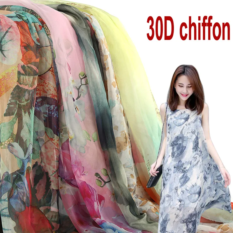

Printed cosplay silky chiffon fabric thin flowing summer soft fabric light breathable DIY dress cosplay fabric