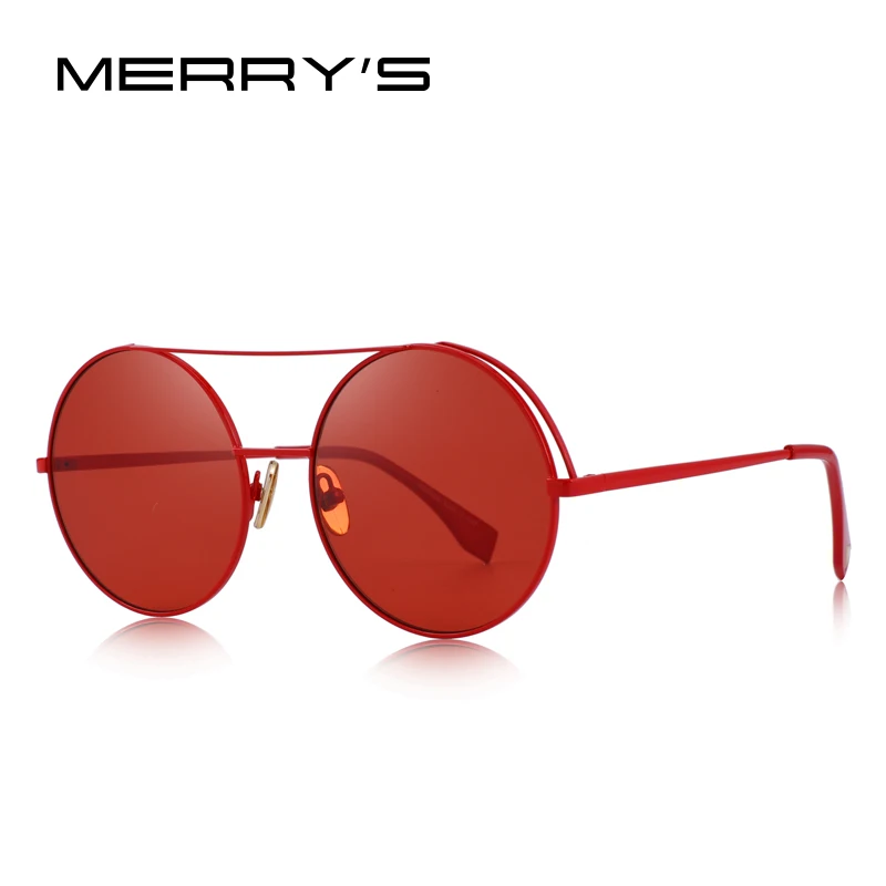 MERRYS Дизайн Женские Классические круглые солнцезащитные очки Двойные мосты УФ Защита S6282 - Цвет линз: C05 Red