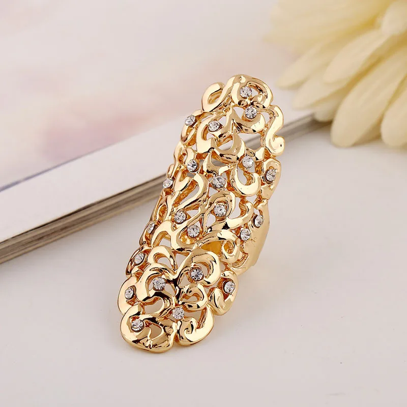 

Bohomia Style Fashion Charm Rhinestone Pierced Full Finger Armor Joint Knuckle Hollow Out Ring