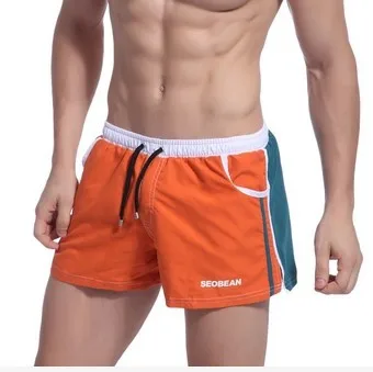 

Free shipping SEOBEAN men's fashion color block decoration lounge shorts sport trunks sexy boxer underwear