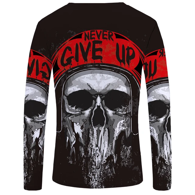 "Never Give Up" Skull Print Shirt