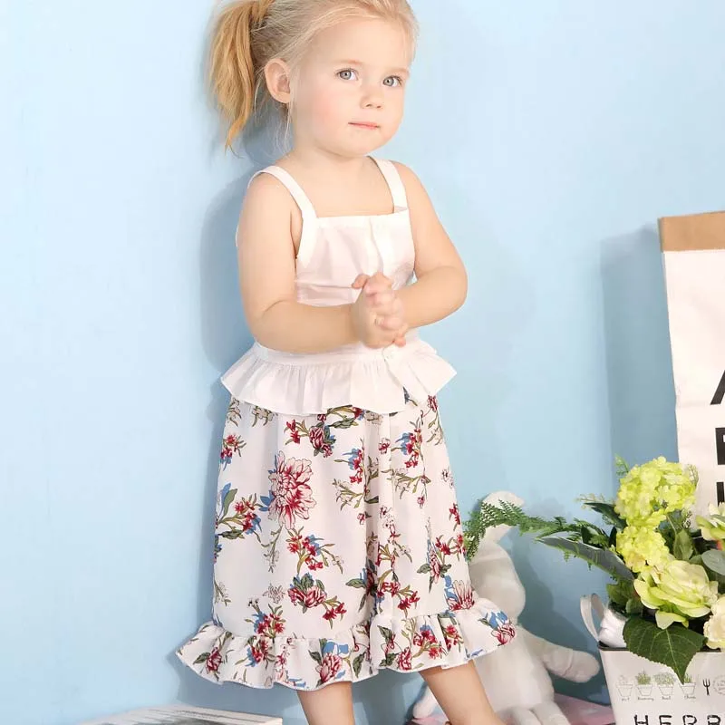 

Fashion Newborn Toddler Child Kids Baby Girls Summer Off shoulder Crop Tops High Waist Skirt 2PCS Outfit Children Clothes Set