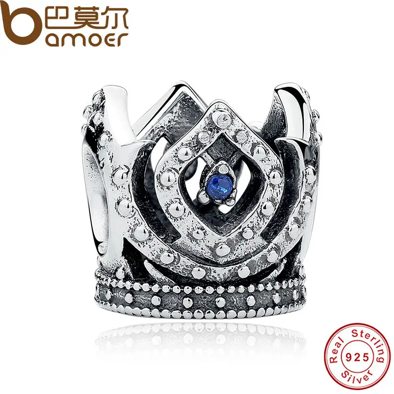 font b BAMOER b font Original Charm Fit Bracelet 925 Sterling Silver Bead Blue Crown