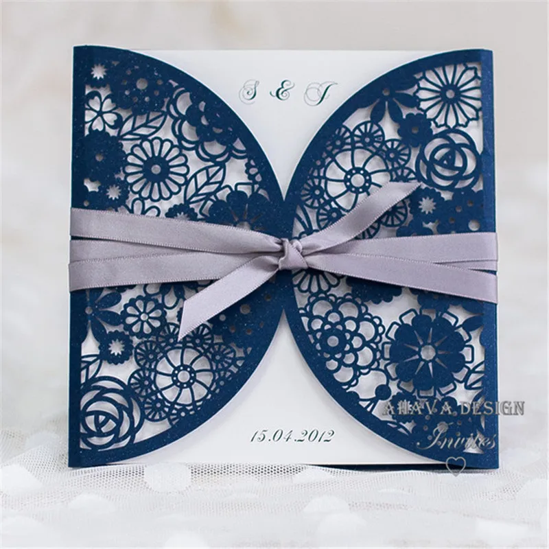 elegant-navy-blue-laser-cut-wedding-invitations-with-ribbon-EWWS034