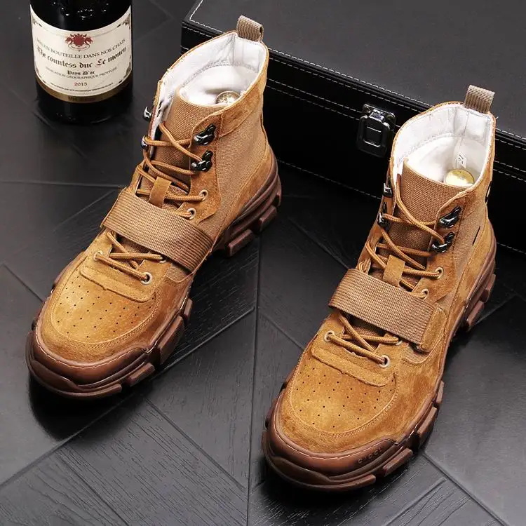

ERRFC Fashion Foward Men Casual Shoes High Top Brown Leisure Boots For Man British Style Black Desert Boots Male Ankle Boots 43