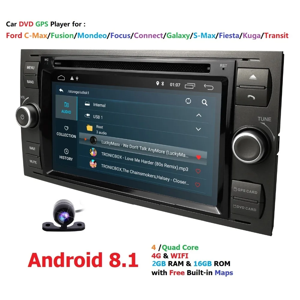 Top 2 din Android 8.1 GPS Car Radio Tape Recorder Multimedia For Ford Focus 2 3 Mondeo S C Max Fiesta Galaxy head unit DVD Player 4G 2