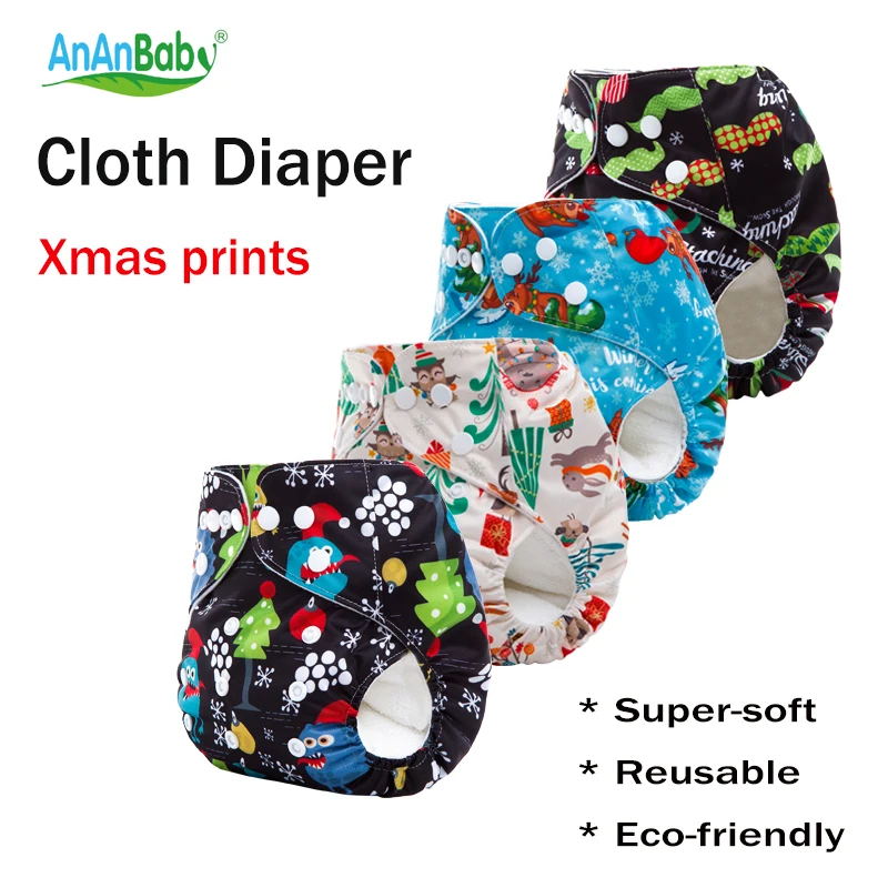 

Xmas Cloth Diaper Reusable Autumn Baby Nappies Waterproof Winter Newborn Cover Snap Pocket Diapers Washable Cotton For Infants