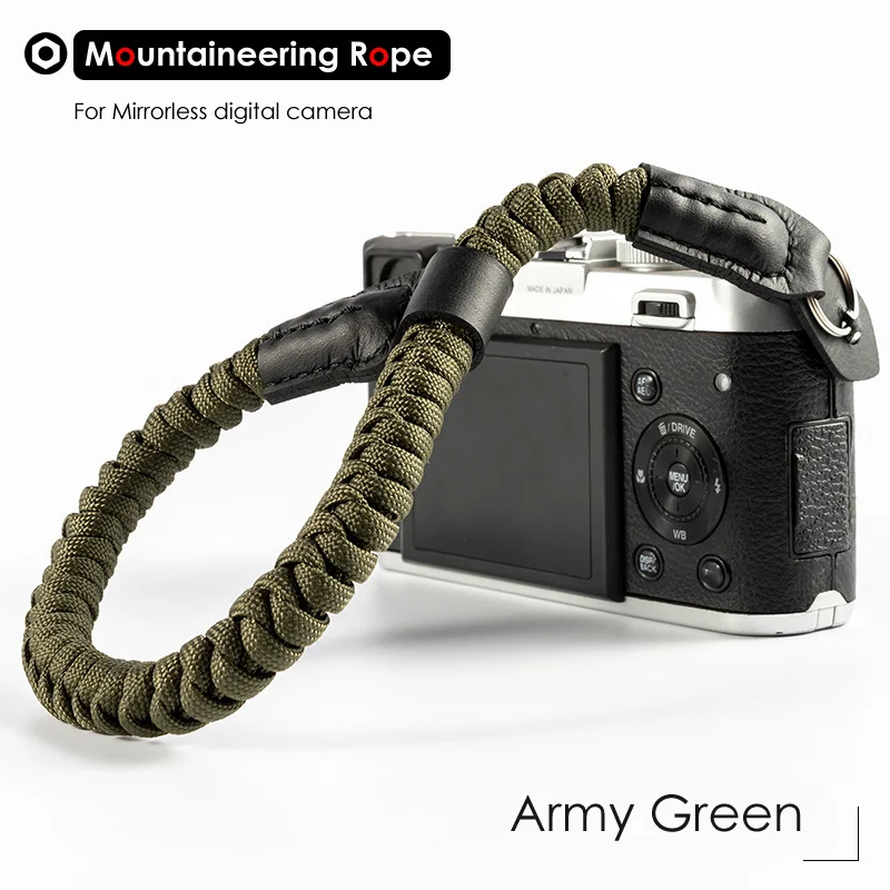 Напульсник для камеры альпинистский нейлоновый веревочный ремень для беззеркальной цифровой камеры Leica Canon Nikon Olympus Pentax sony - Цвет: Army Green