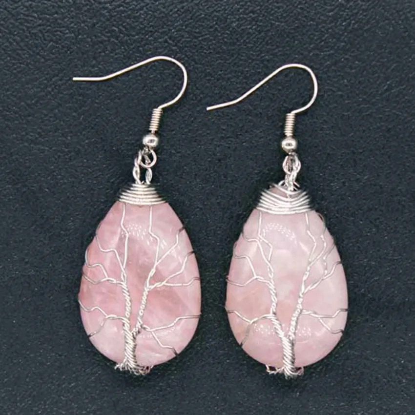 Крафт-бисер с серебряной нитью, бледно-покрытый провод Обёрточная бумага капли воды натуральный розовый кварцевый кристалл серьги для женщин, ювелирные изделия