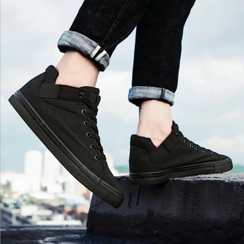 

Brand All Black / White Men's Casual Shoes Breathable Canvas Man Lace up flats Shoes Sneakers Men Canvas Fashion High Top HH-67