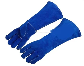 

Premium TIG MIG Plasma Oxygen Welding Glove Cowhide Leather 46cm Long Cotton Lining KEVLAR CE UL Blue Color