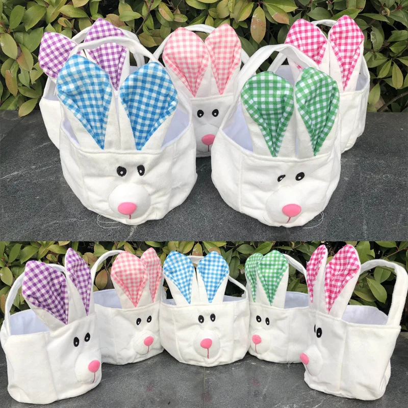 

100pcs/lot Flannel Rabbit Ear Easter Baskets 5 Colors Tote Bags Cute Hand Storage Bag Easter Decoration Party Favor