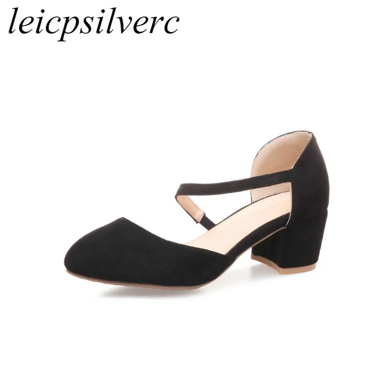 

Women Sandals Med Heels Round Toe 2019 Summer Spring Flock New Sexy Fashion Casual Party Wedding Black Green Pink Big Size 34-46