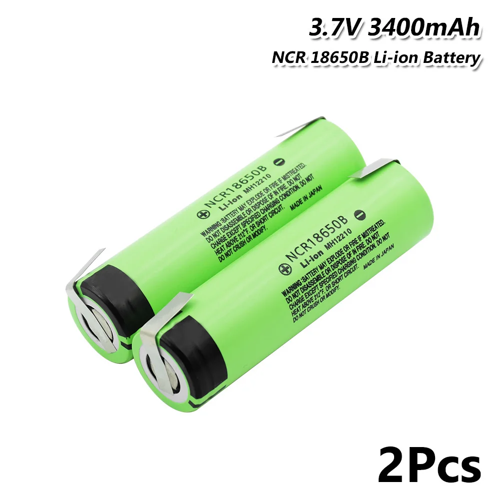 YCDC 3,7 V 18650 батарея фонарик батареи высокого стока 20A 3400mAh NCR 18650B аккумуляторная батарея с DIY никелевые вкладки - Цвет: 2 PCS