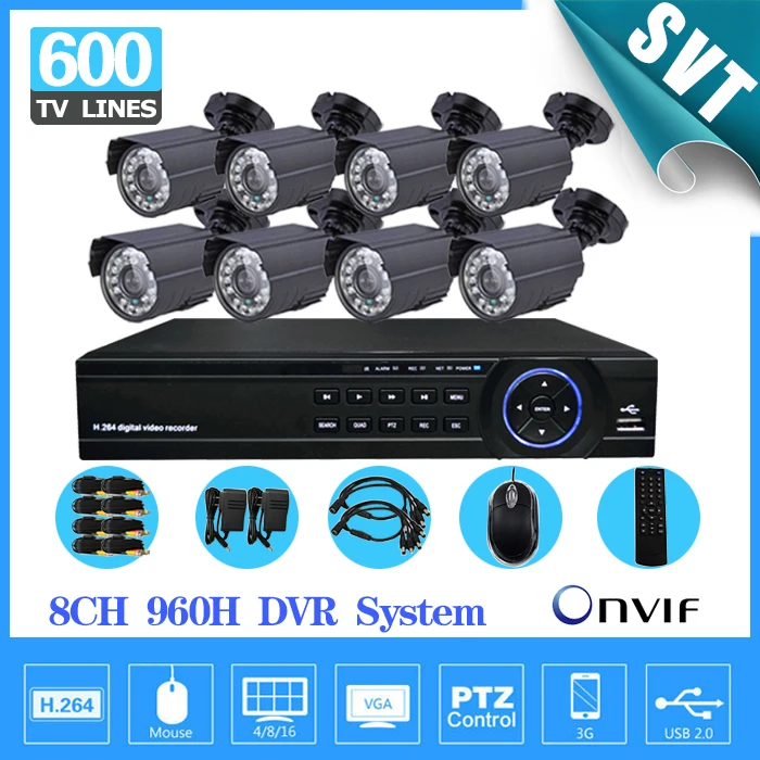 TEATE 8 Канала 960 H DVR 8 шт. видео Видеонаблюдения открытый водонепроницаемый 600tvl Камеры безопасности системы dvr kit HDMI 1080 P SK-237