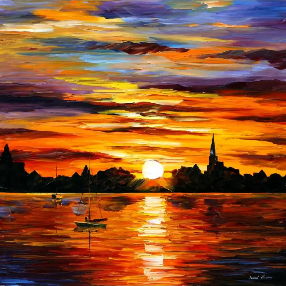 Dipinto a mano pittura spatola corsica tramonto olio su