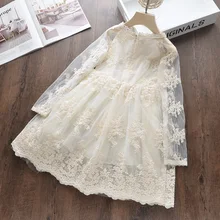 Кружевное платье принцессы для девочек; детская одежда с длинными рукавами; сезон весна-лето; ; одежда для малышей; платье трапециевидной формы для свадебной вечеринки