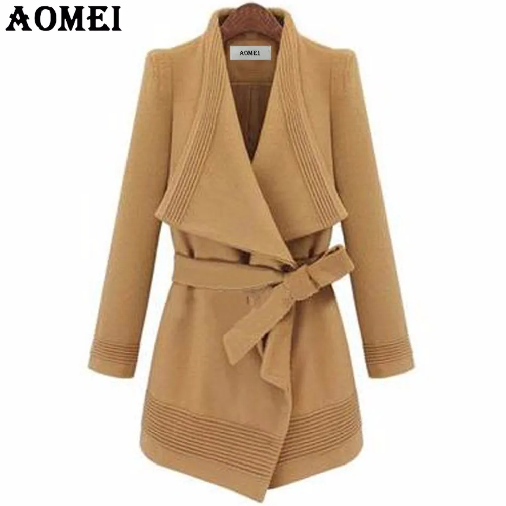 

Woman Winter Wool Coats Camel Wear to Work Office Lady Clothing Fall Elegant New with Sashes Spring Winter Irregular Overcoats