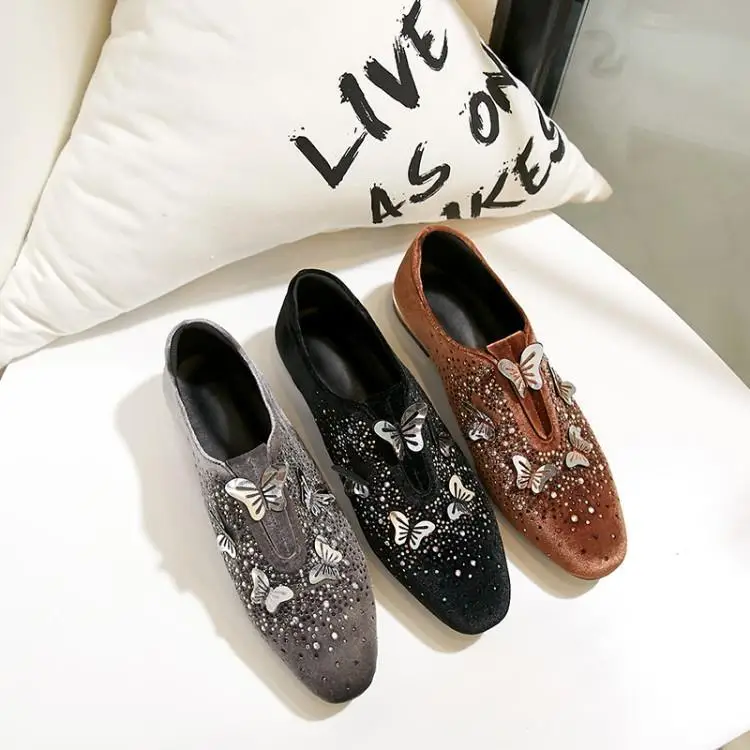 As Talons Fille Cristal Pour Décoration Show Décontractées Supérieure Show Souple Noir Femmes Caoutchouc Chaussures as Brun Papillon En Plates Luxe Gris Velours Bling wxOSUHqH