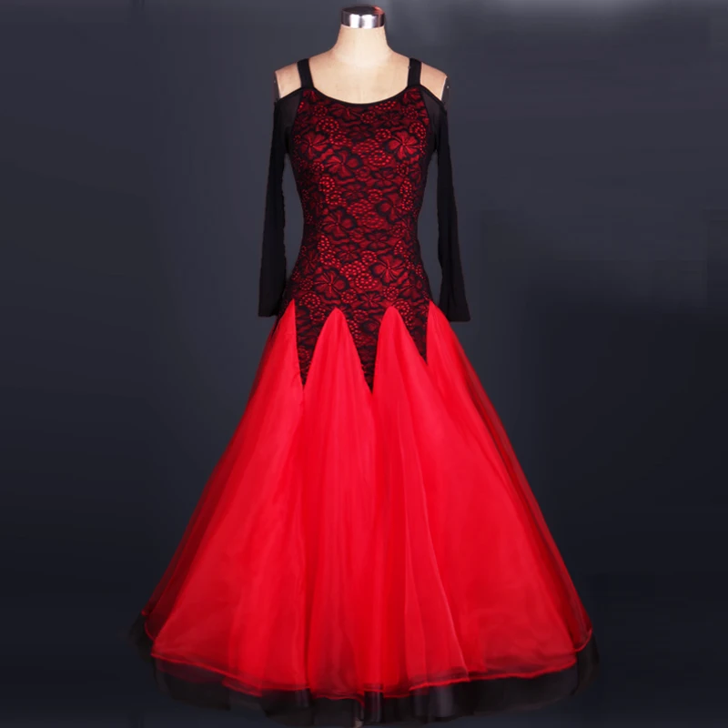 

womens ballroom dance dresses Tango standard waltz flamenco long sleeve black red buy dress for ballroom dancing lace children
