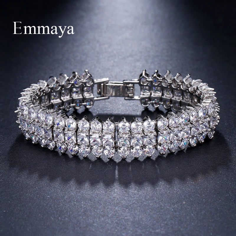 Роскошь emmaya кристалл 3 ряда Браслет Циркон Серебристые браслеты для женщин Pulseiras Bijoux Femme Свадебные ювелирные изделия