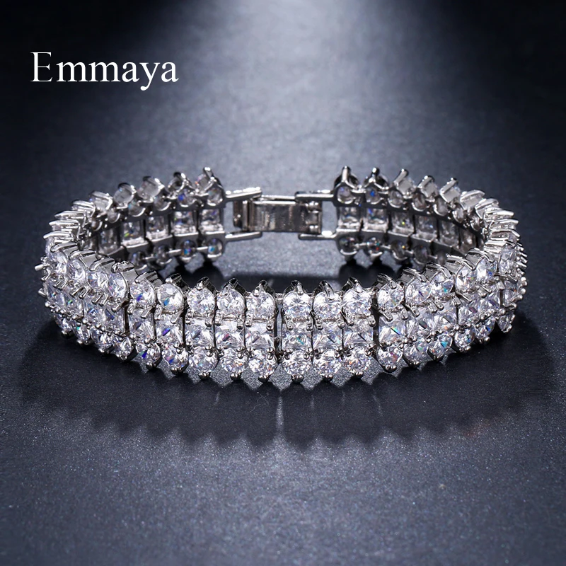 Emmaya Luxury Crystal 3 Rows Bracelet Zircon Silver Color Bangles For Women Pulseiras Bijoux