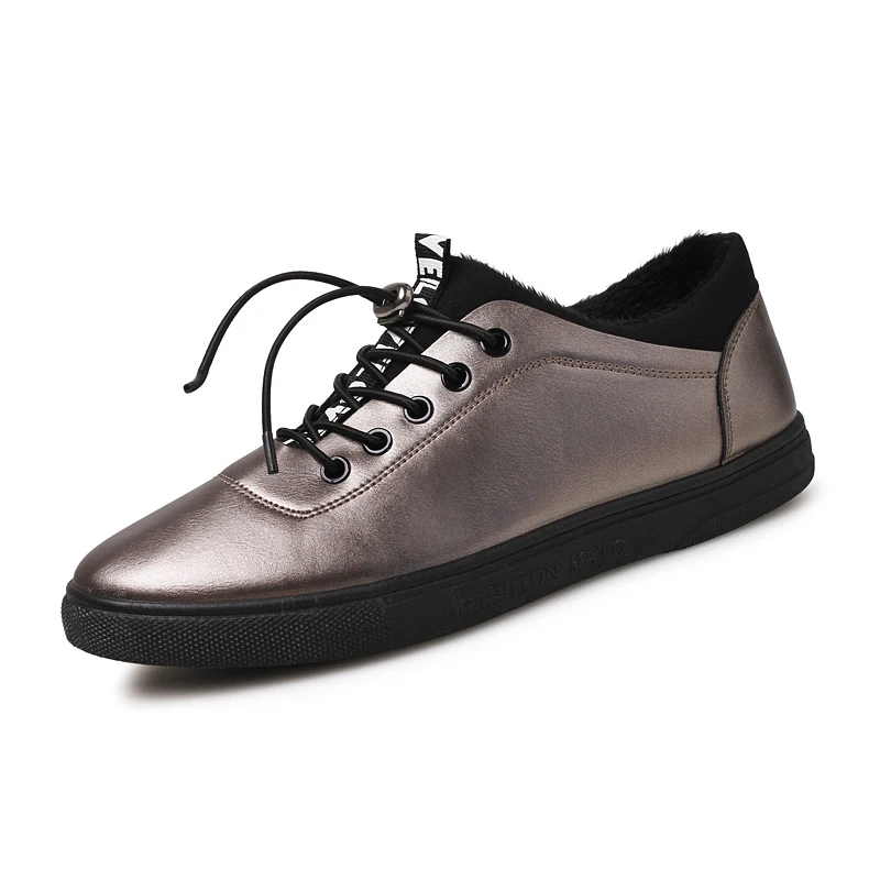 

2017 High Quality winter soild colour pu upper lace up flats men add Plush Comfortable Hard Wearing leisure shoes warmth loafers