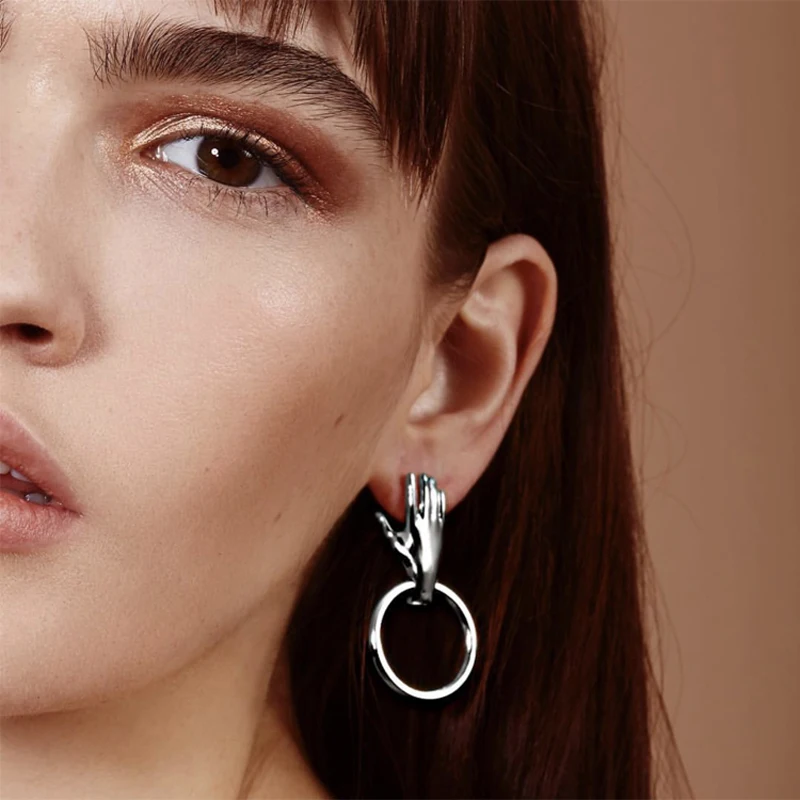 Ins короткие круглые серьги-гвоздики для женщин, очаровательные роскошные серебряные золотые серьги в форме ладони, корейские серьги, высокое качество, бижутерия