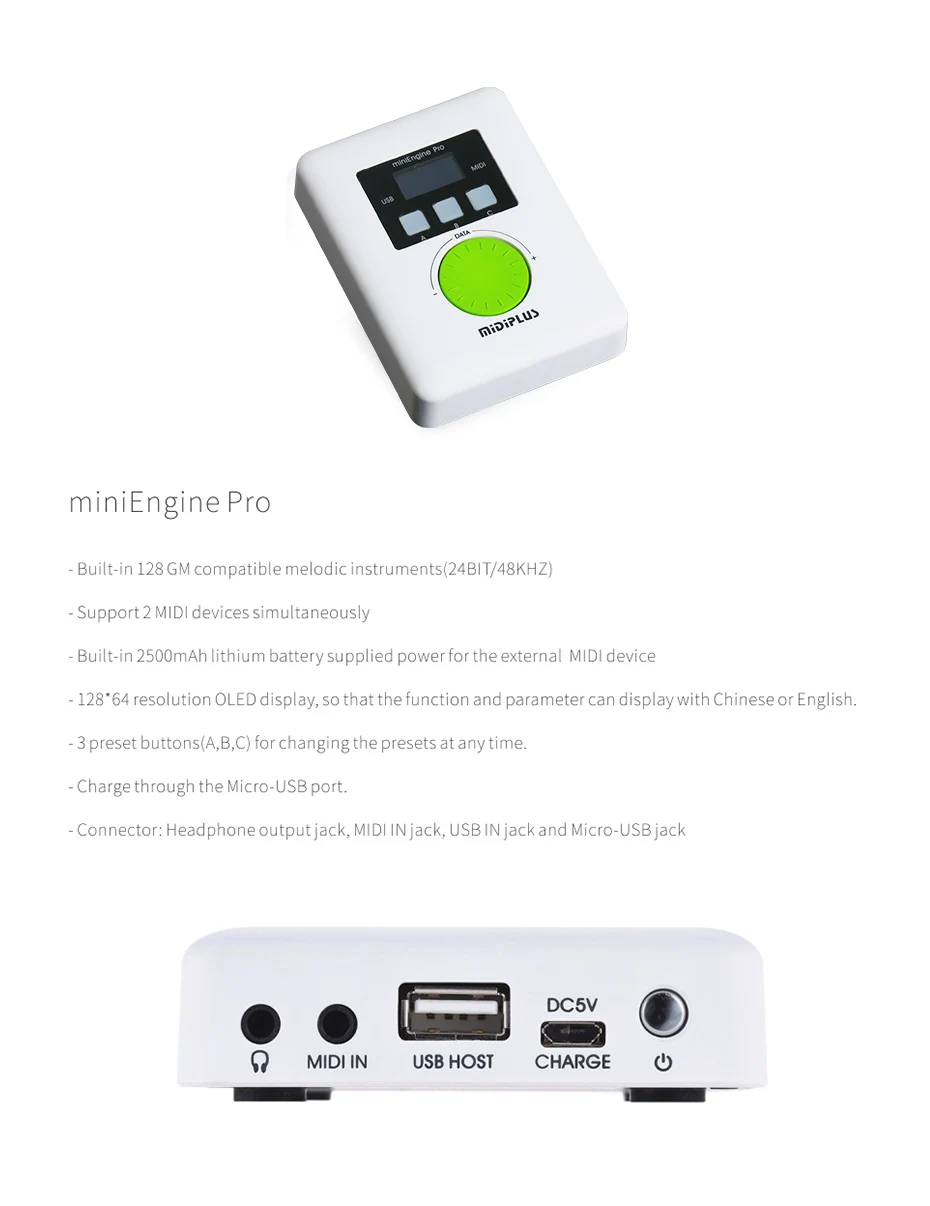 MIDIPLUS miniEngine Pro Módulo de sonido USB externo Bateria литиевый recargable 128 ada MIDI sonidos 64 tonos