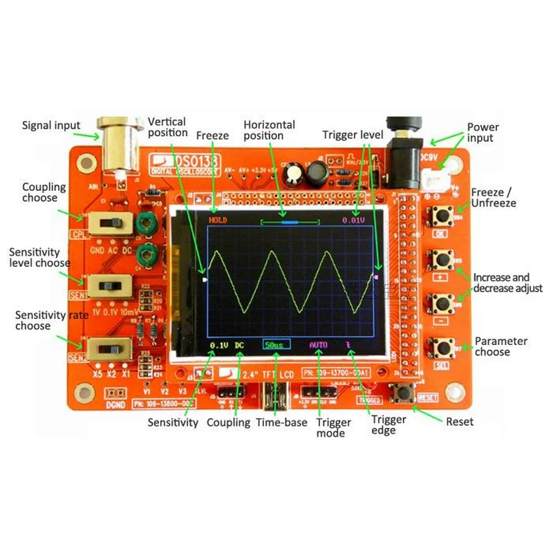 DSO138 2 4 &quotTFT цифровой карманный осциллограф комплект DIY запчасти ручной +