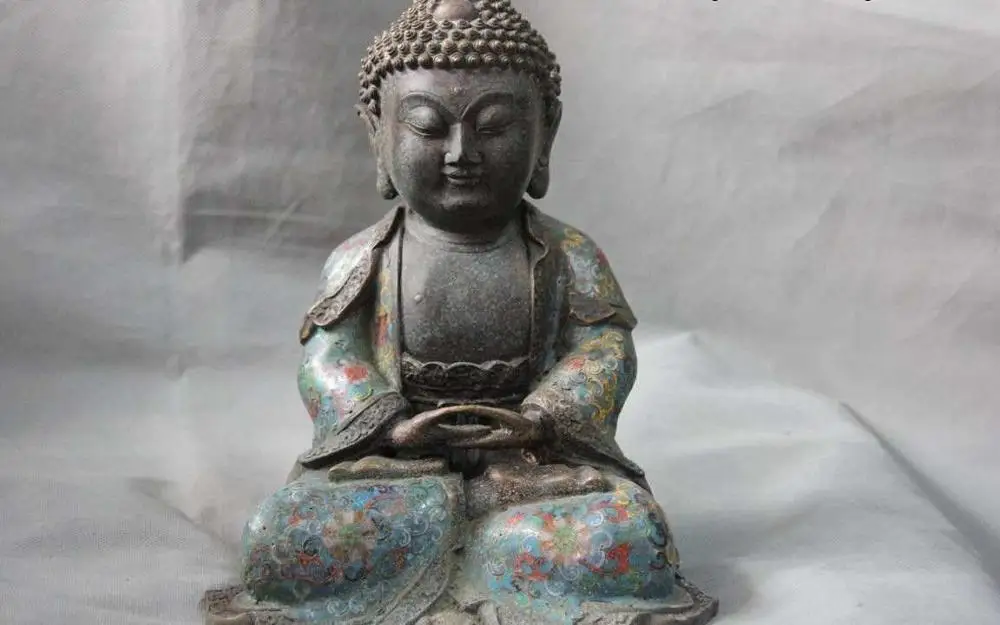 

Tibet Buddhism Temple Bronze Copper Cloisonne Sakyamuni Amitabha Buddha Statue
