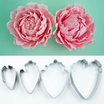 

LUC Peony Cutters Flower Paste Cookie Cutter and Veiner Set for Cake Decorating Tools Fondant Mould Stainless Steel Cake Tools